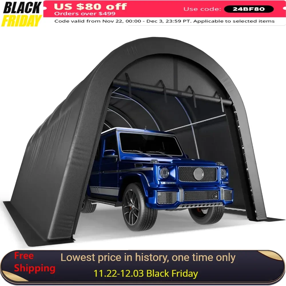 

12x20ft Portable Garage, Heavy Duty Carport, All Steel Metal Frame, Cars, Trucks, Boats, Outdoor Storage Shed, Snow Shelter