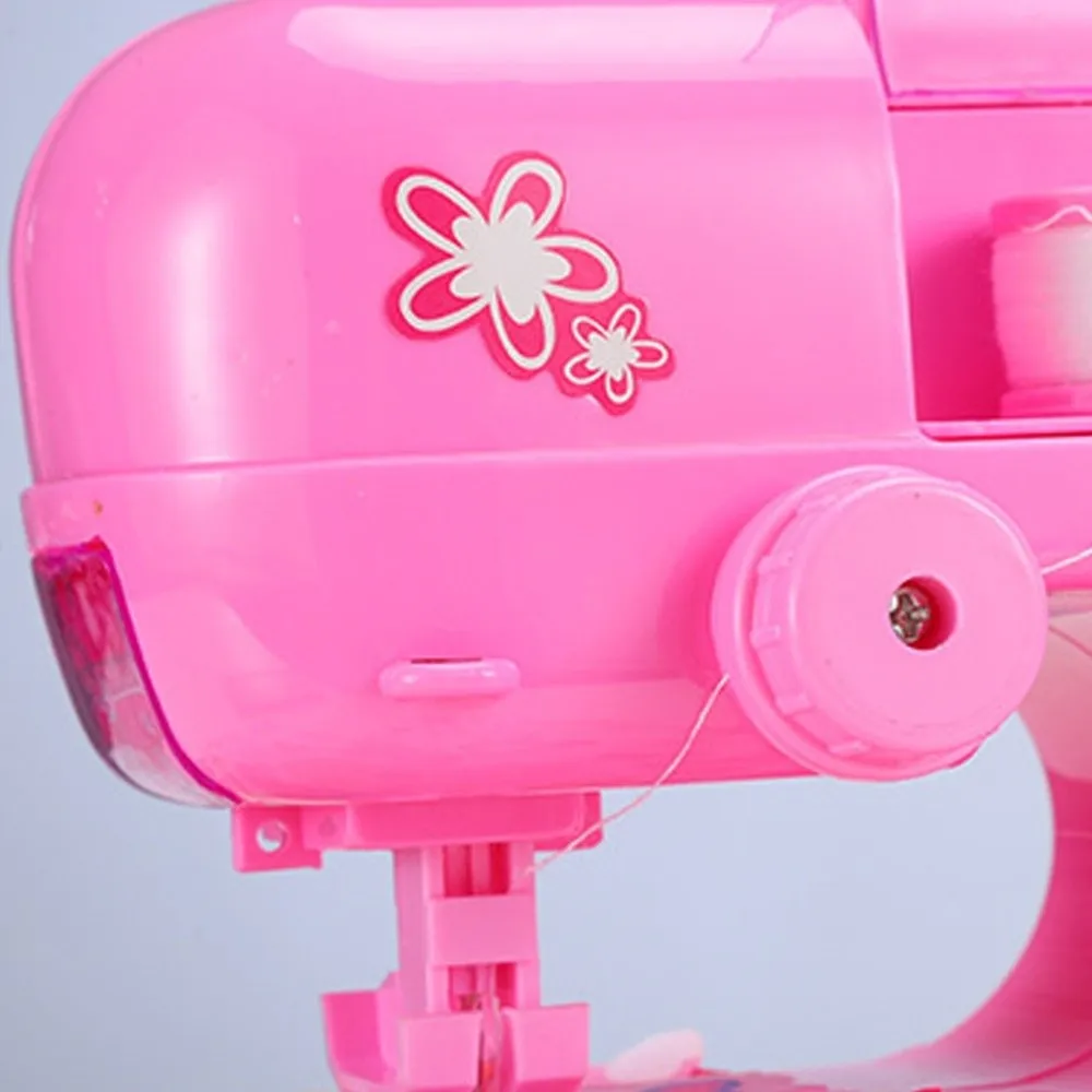 Simulated Children Sewing Machine Making Clothes Portable Sewing Machine with Light Pink Electric Sewing Boy Girl