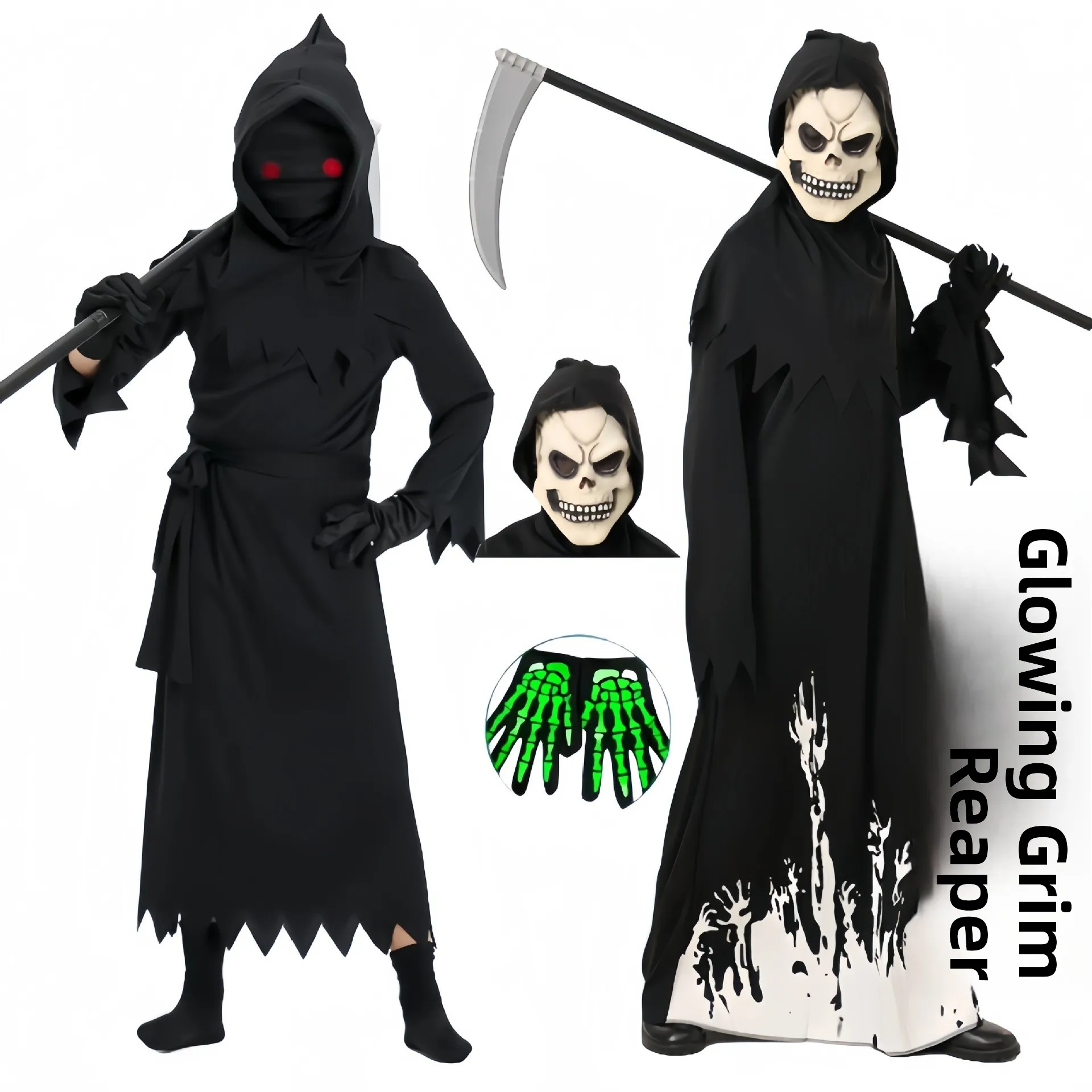 

Детский костюм для косплея на Хэллоуин: светящийся в темноте костюм Бога Смерти для ролевых игр и сценических выступлений