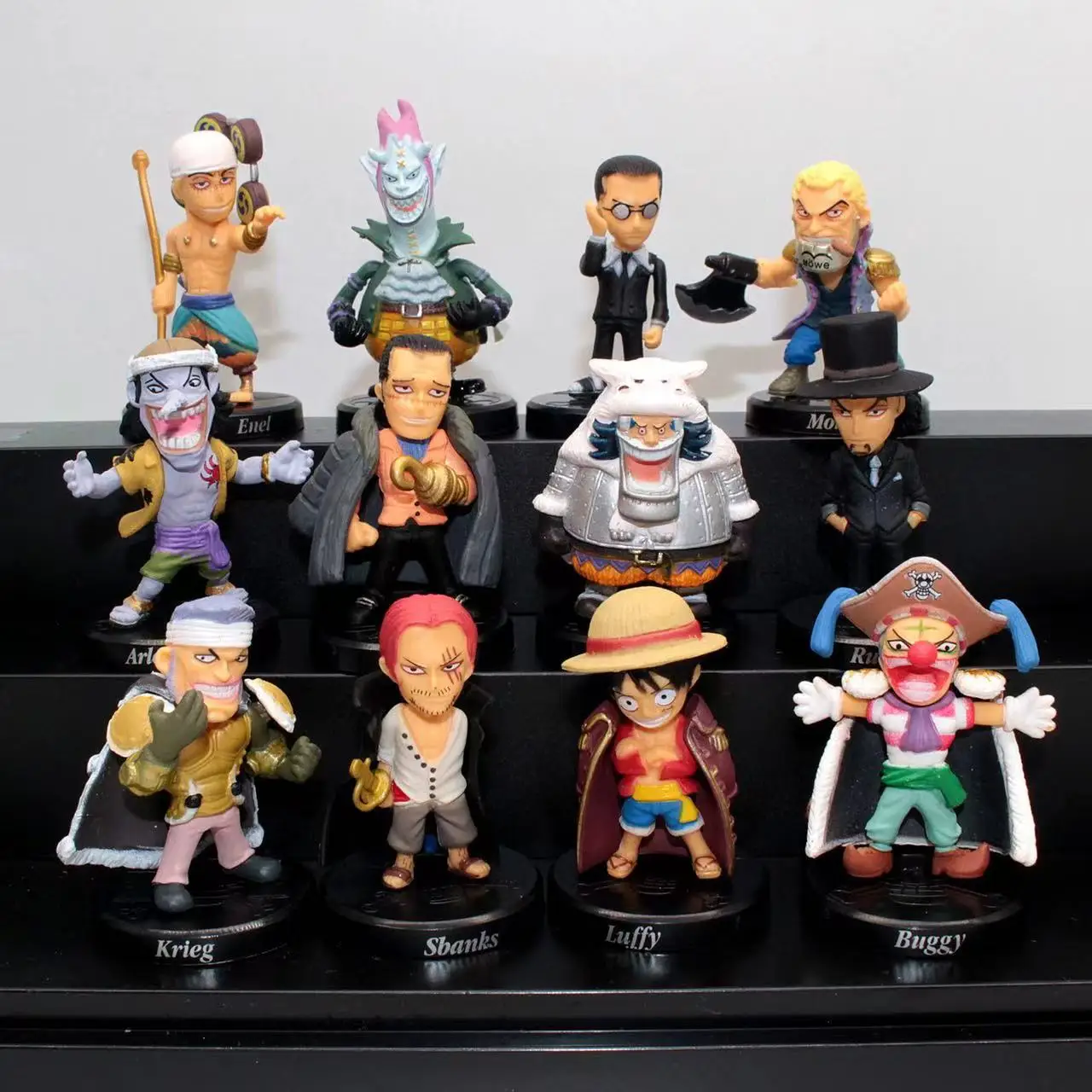 12pcs/Set One Piece Sabo Shanks Lucci Crocodile Moria Buggy Enel PVC Figures Collectible Model Toys 5cm