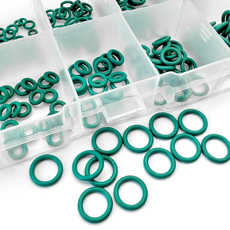 Multi-size FKM Vitons O-Ring Boxed Green CS1-1.5mm OD4-10mm Acid & Alkali Resistant Oil-proof Seals for Automotive & Valves