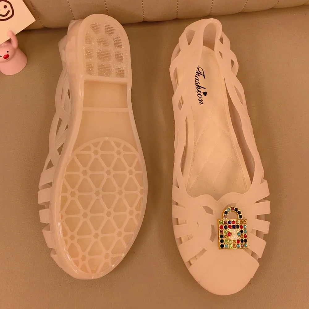 Nuevas Sandalias de Gel Cristalinas con Punta en V, Modernas, Versátiles, Cómodas, de Suela Plana, Sandalias Casuales para Mujer