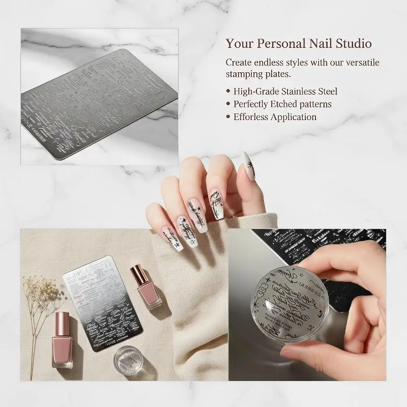 French Style English Pattern Alphabet Flower Nail Stamping Plates StainlessSteel Nail Art Stamper Stencil Stamper Manicure Tools