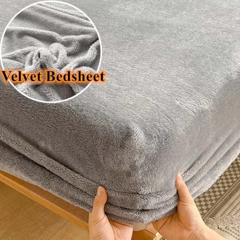 

MissDeer Velvet Fitted Sheet Solid Color Bed Cover Winter Bedsheet Skin-friendly Bed Linen sabanas (Pillowcase Need Order)