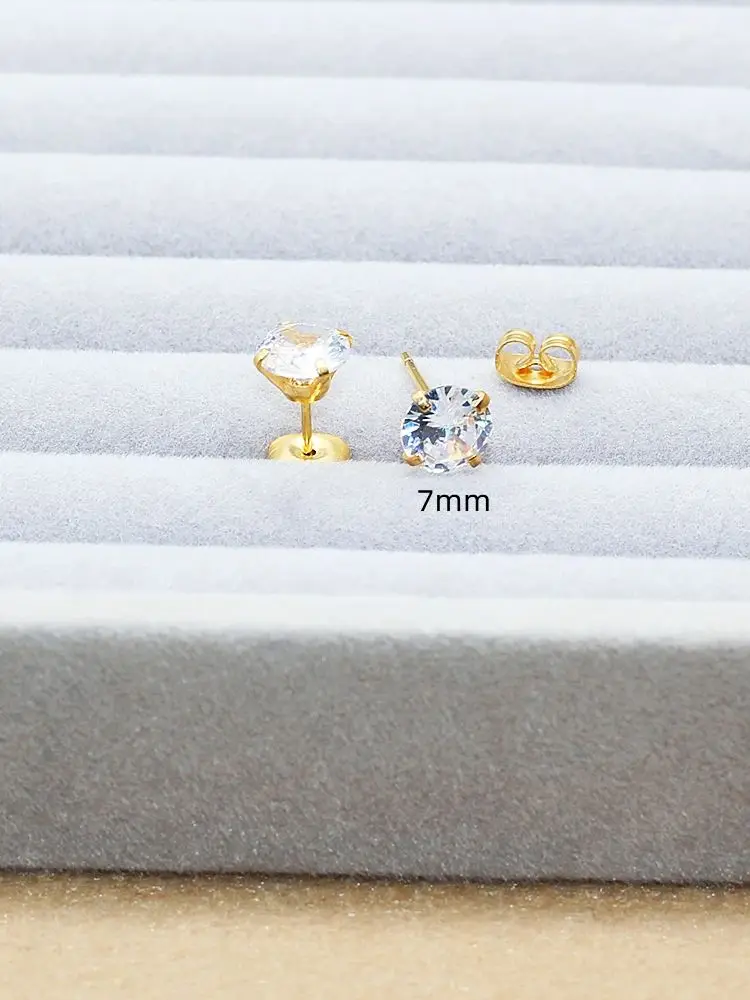 Edelstahl-Ohrstecker, große, modische, klassische 7mm weiße AAA-Zirkonia, für Damen und Herren, schlichter Stil – Detail 1