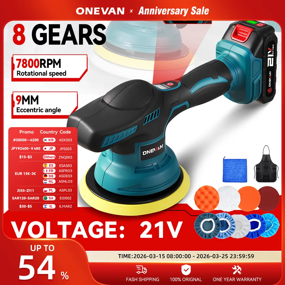ONEVAN 8Gear Digital Display Cordless Auto Polierer Elektrische Polierer Auto Auto Wachsen Polieren Werkzeuge Für Makita 18V Batterie pin