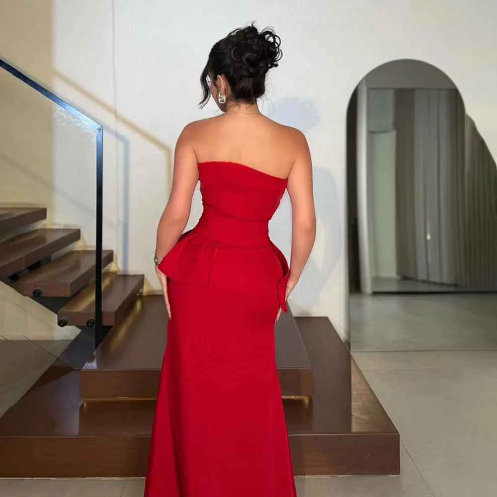 Personnalisé de haute qualité sans manches rides longueur de plancher robe rouge sans bretelles dos nu femmes robes Para Casamento Convidados