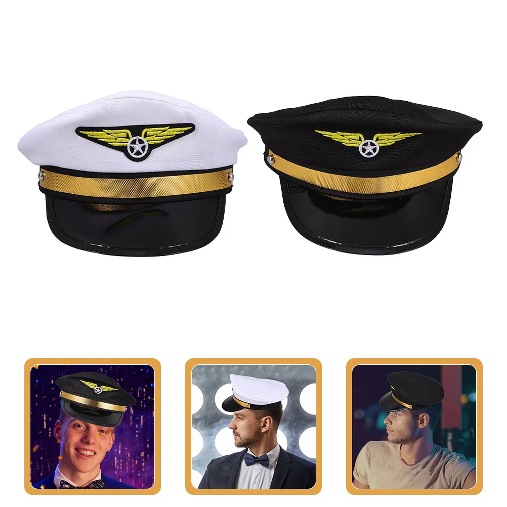 

2pcs Pilot Hat Adjustable Captain Cosplay Cap Sailor Ship Hat Nautical Party Costume Accessories Men Women Yacht Captain Hats