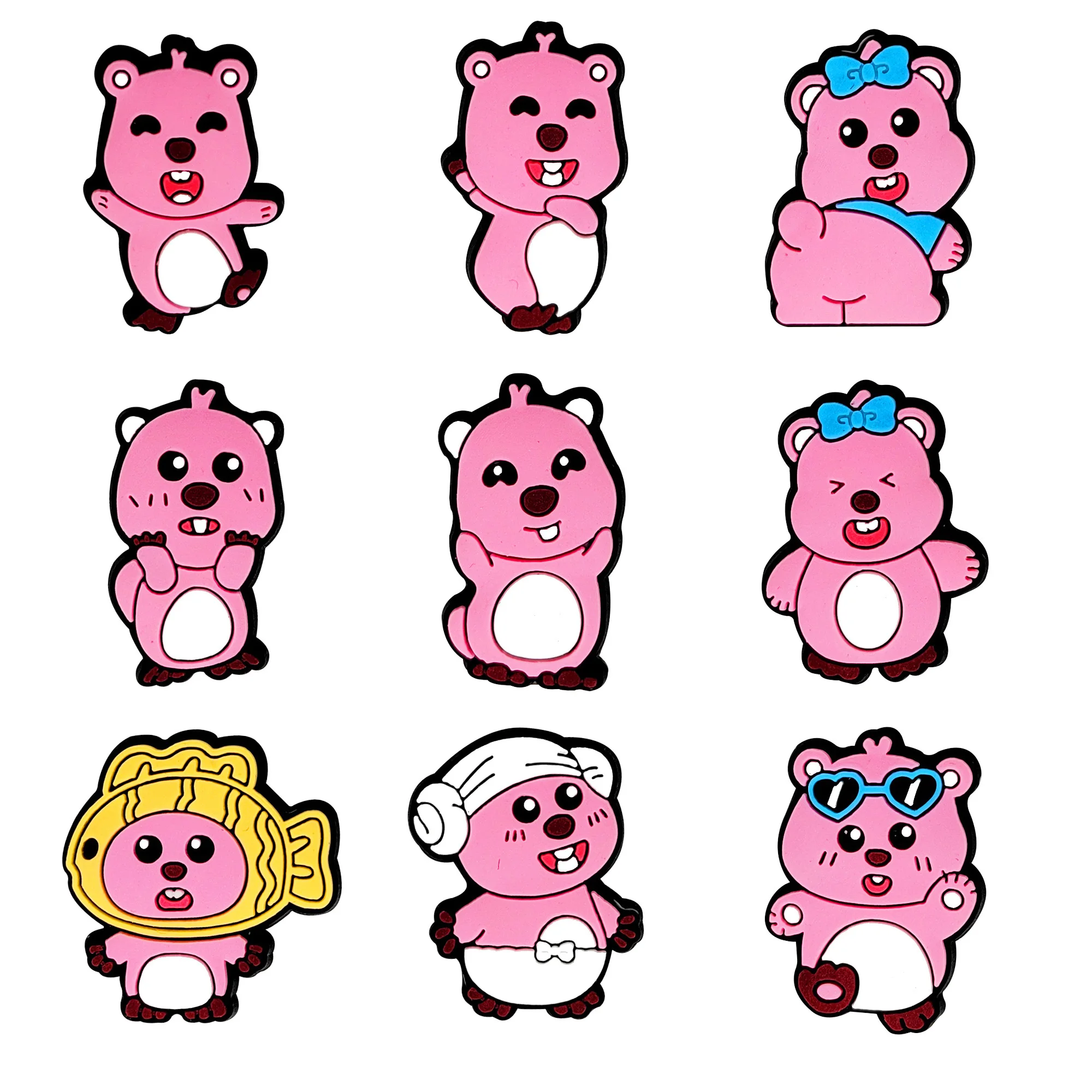 

9pcs/SET Pink Beaver Loopy Series for Cartoon Shoe Charms Accessories DIY Decoration for Classic Clog Kids Gifts