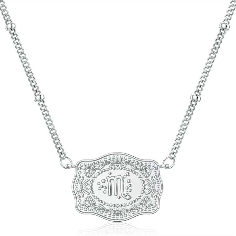 Horoscope Sign Jewelry Emboss Belt Buckle Necklaces for Women Men Vintage Celestial Constellation Statement Zodiac Necklace