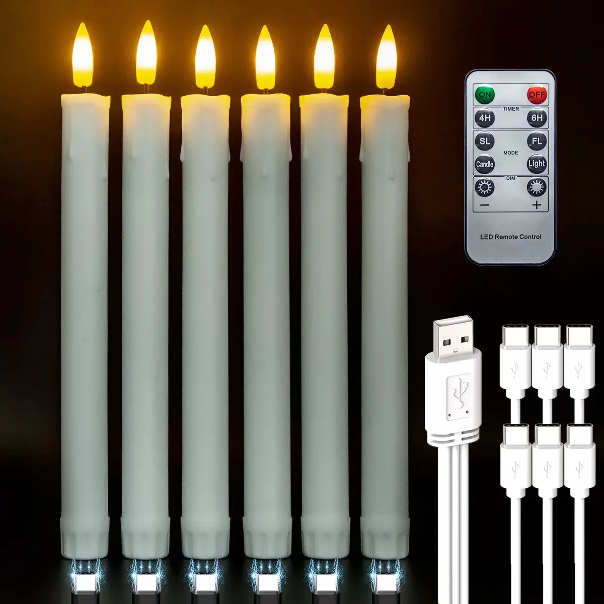 Flameless Remote controlled Led candles w/timer LED Taper Candle Flickering Dripping Wax Window Tall stick candle H22.4CM-Amber