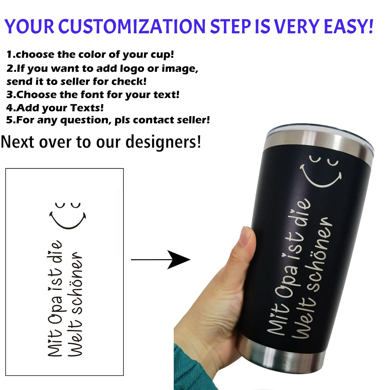 Personalisierte Geschenke für Opa, personalisierter 20oz Becher, Opa-Oma-Becher von Enkelin, Enkel, Geburtstagsgeschenk für Opa – Detail 6