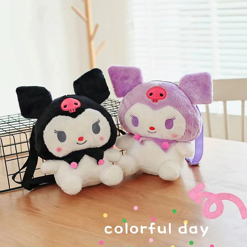 Kawaii Sanrio Bag Kuromi Plush Backpack Black Purple Soft Stuffed Plushies Shoulder Bags HandBag Messenger Bag for Girl Gift Toy