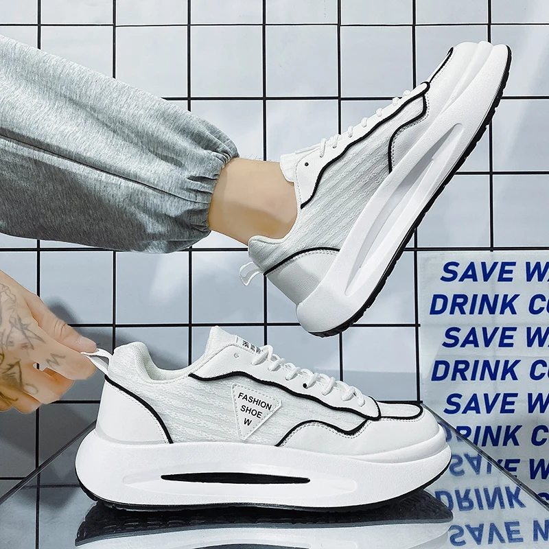 أحذية رياضية ربيعية للرجال قابلة للتنفس - أحذية بيضاء عصرية مقاومة للانزلاق ومقاومة للاهتراء للمراهقين