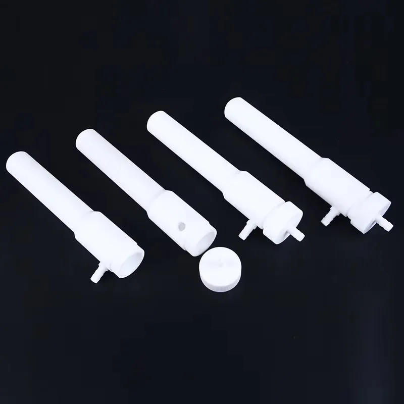 PTFE High-temperature screw-type round-bottomed laboratory reaction tube with inlet and outlet tubes