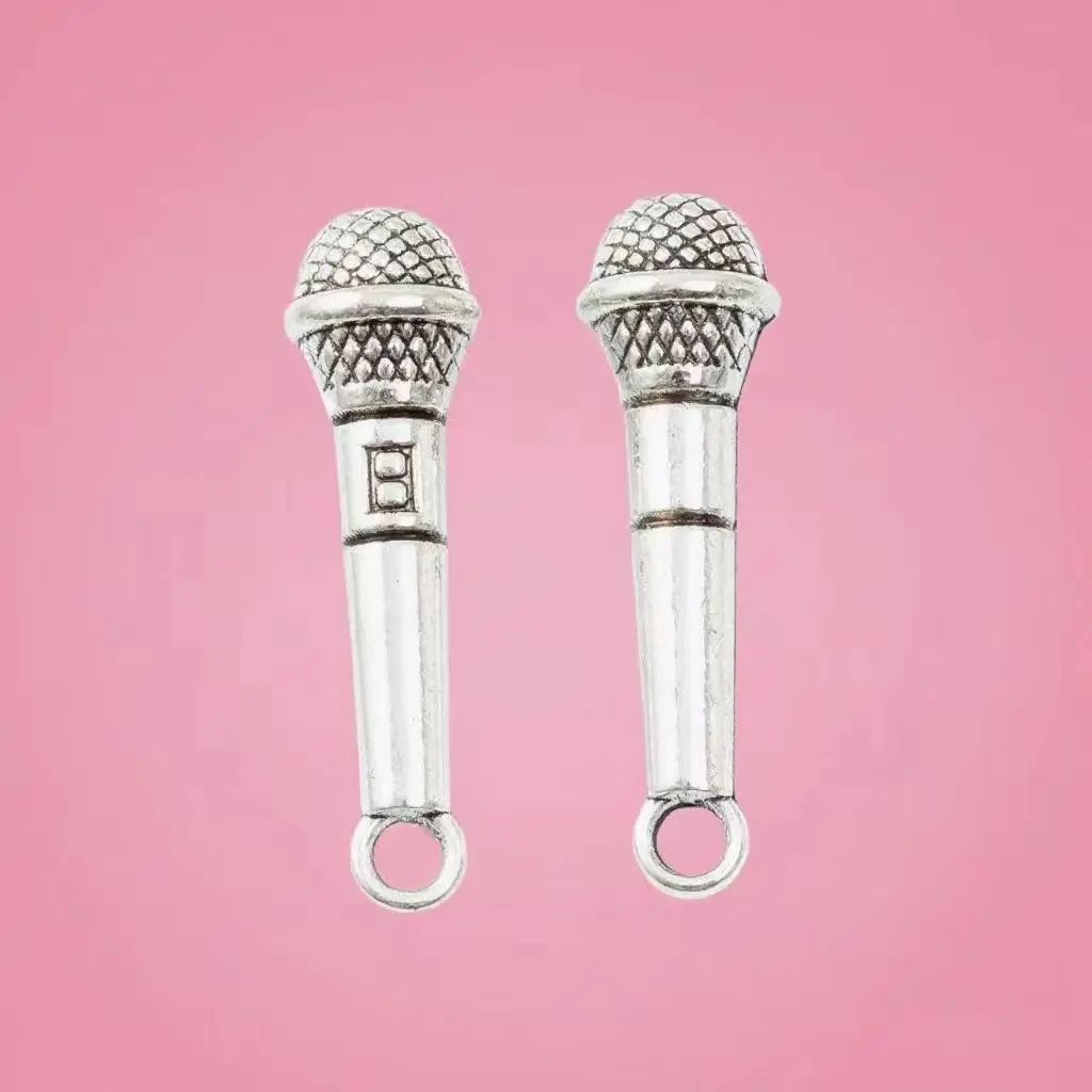 20Pcs/Lot Charms Microphone 24x6mm Antique Bronze Silver Color Pendants Making DIY Handmade Tibetan Bronze Silver Color Jewelry
