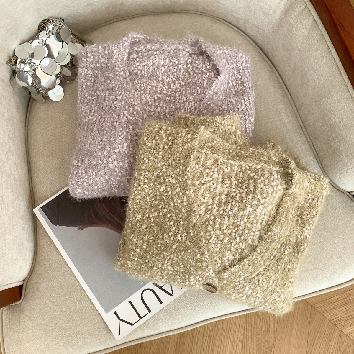 المرأة المشمش الموهير سترة سترة Y2k خمر 2000s الخامس الرقبة دافئ لينة البلوز متماسكة طويلة الأكمام سترة الخريف الشتاء 2025