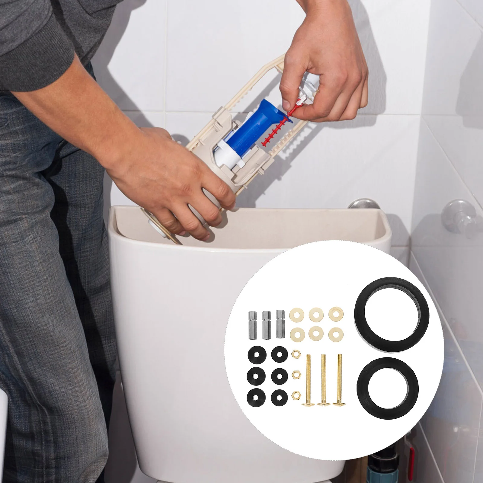 

1Set Toilet Tank Bolts Gasket Kit Reliable Water Leakproof Function Cost-Effective Multiple Components Included for Any Bathroom
