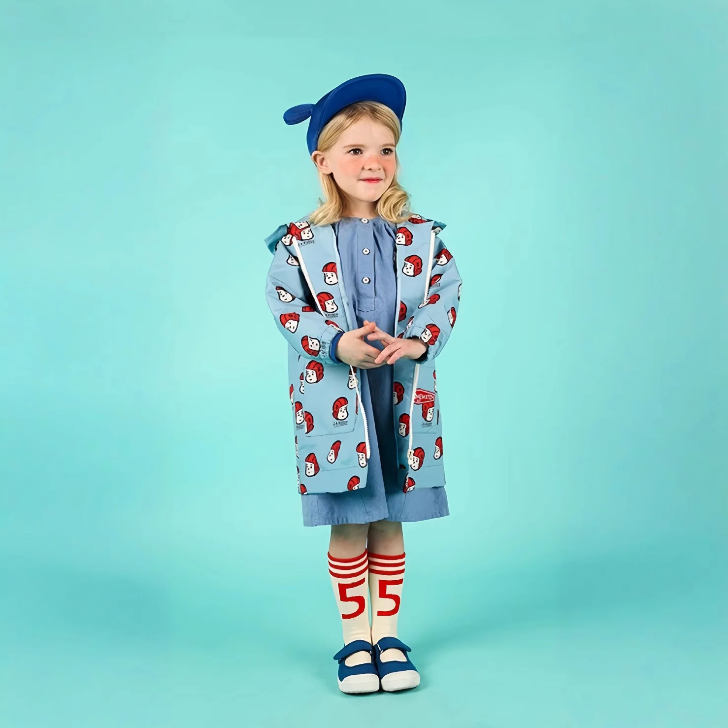 Ss25 PS Kids Jacket for Boys Girls Cute Cartton Print Long Style Coat Outwear Windbreak Hooded Jacket Clothing