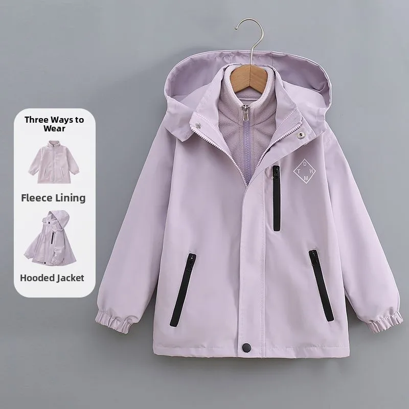 Girls Outdoor Soft  Jacket Autumn Winter Waterproof Windproof Breathable Zipper Closure Fleece Lined Long Sleeve Coat