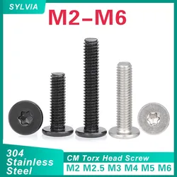 10/ 20/ 50pcs Black Zinc-plated 304 Stainless Steel M2 M2.5 M3 M4 M5 M6 Cm Torx Six-lobe Ultra Thin Flat Wafer Head Screw Bolt