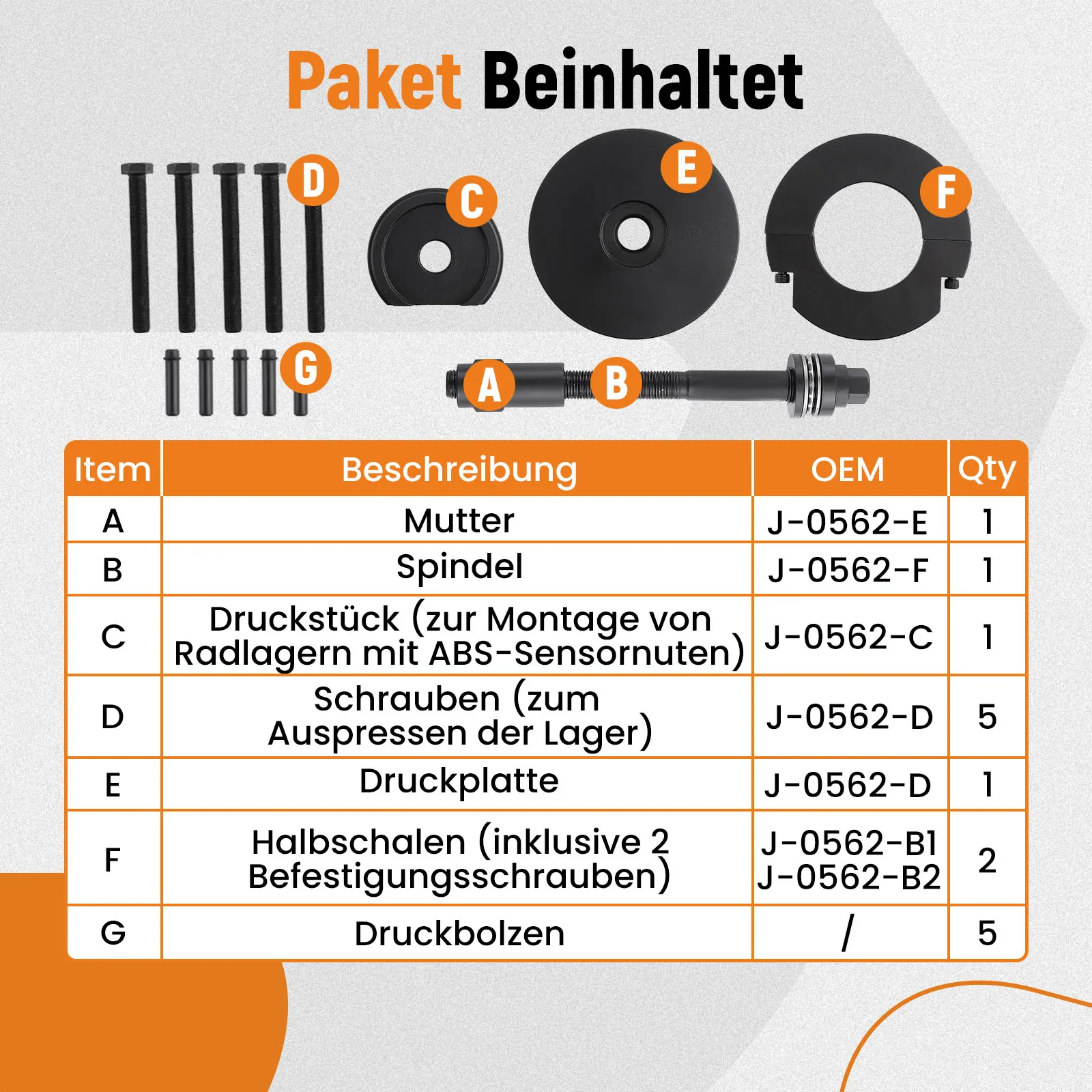 Wheel bearing tool transporter for Citroen Opel Peugeot Toyota compact wheel bearing