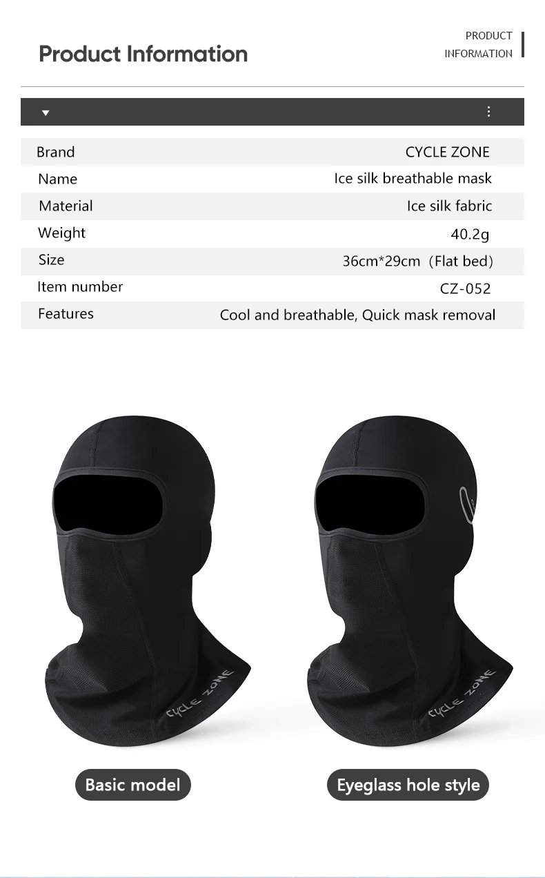 Motorrad-Vollgesichtsmaske, Herren-Sturmhaube mit Brillenloch, Fahrradmasken, UV-Schutz, atmungsaktiv, kühl, Sommer, Sport, Gesichtsmaske – Detail 2