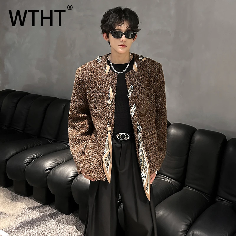 WTHT Modischer Herren-Mantel mit gespleißtem Band-Design, Schulterpolster, trendiger amerikanischer Stil, einreihige Jacke, männlich, 2025, Herbst 2A2151