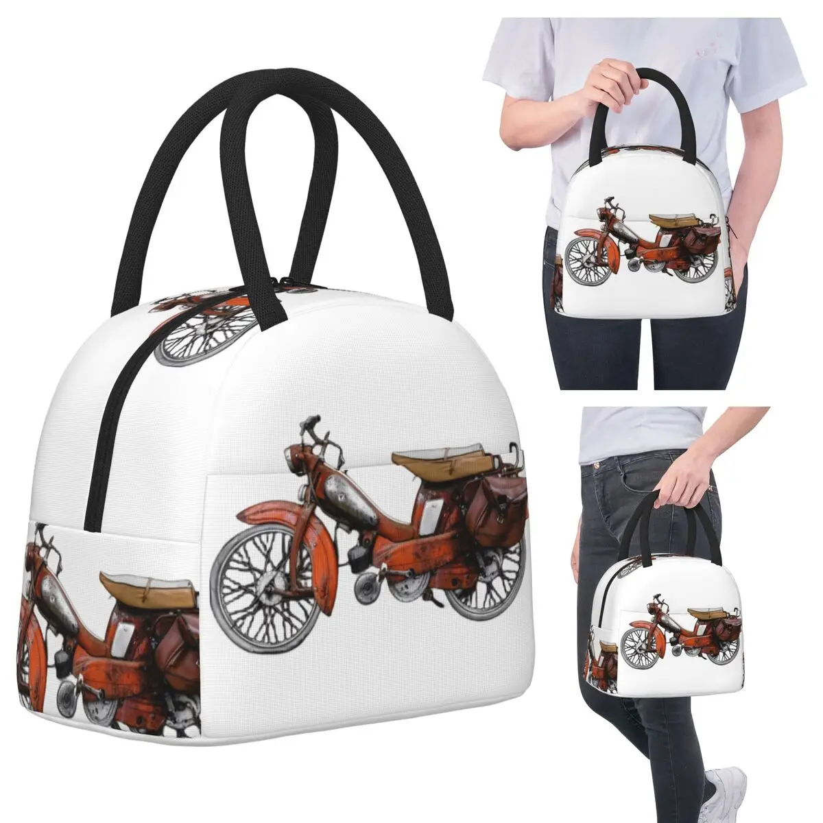 

Vintage French Motobecane Moped Lunch Bags Insulated Bento Box Waterproof Lunch Tote Picnic Bags Cooler Bag for Woman Student