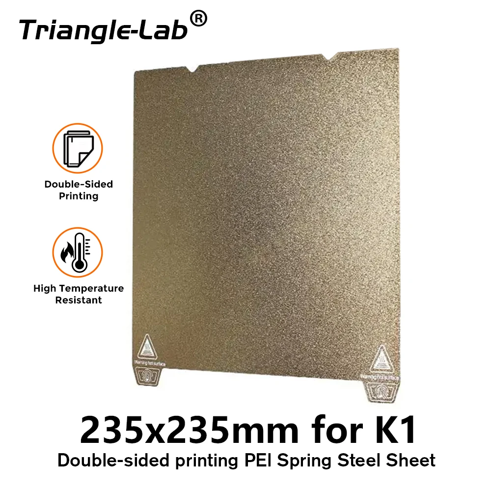 C Trianglelab® 235 X 235 Gold Ender 3 Double Sided Textured PEI Spring Steel Sheet Powder Coated PEI Build Plate For Ender 3