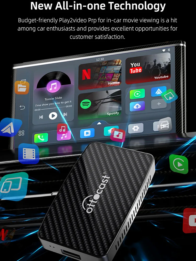 Ottocast Play2Video Pro Ai Box Draadloze CarPlay Android Auto Adapter Ingebouwde Youtube Netflix IPTV voor auto met bekabelde Carplay - afbeelding 2