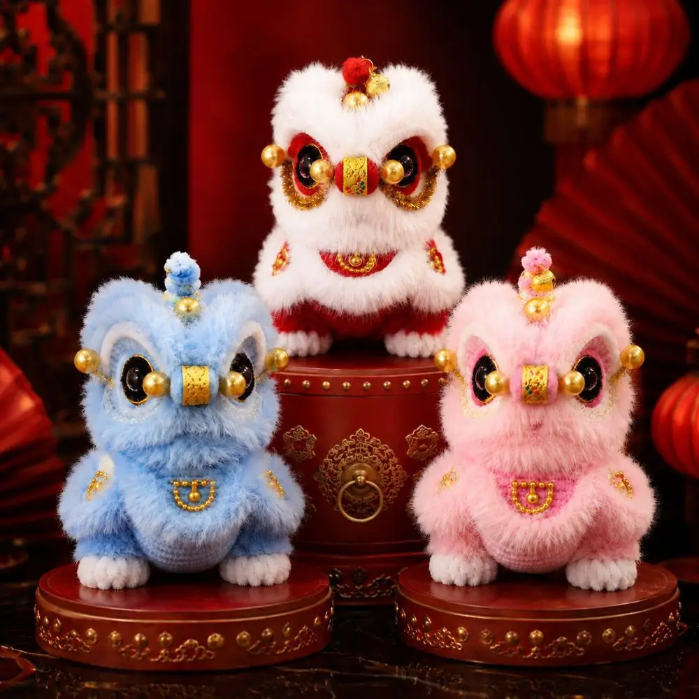 Handmade Lion Dance Plush Traditional Cute Lion Dance Ornament Twisty stick Festive Atmosphere Awakened Lion Doll Photo Props