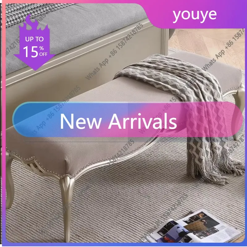 N64 Bedroom Home American Light Luxury Bed End Sofa Stool Flannel Solid Wood Bench Master Bedroom Bed Bed Change Shoes French