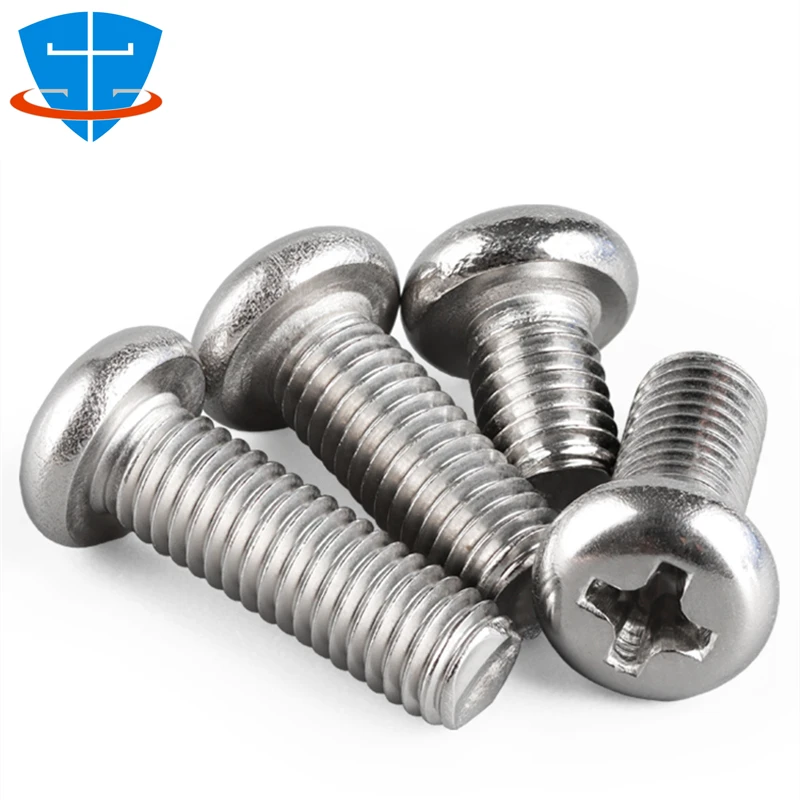 10pcs 1/4 3/8 5/16 2# 4# 6# 8# 10#12# 304 Stainless Steel American Standard Round Pan Head Phillips Screw Button Head Cross Bolt