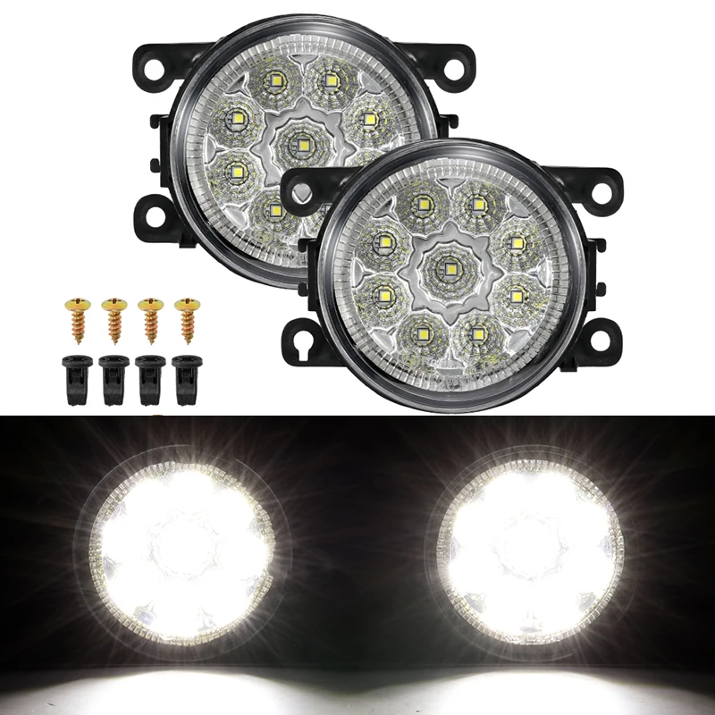 1pair 90mm Car Front LED Fog Lights White Day Driving Light Lamp for Honda Focus Fiesta Peugeot Citroen 4F9Z15200AA