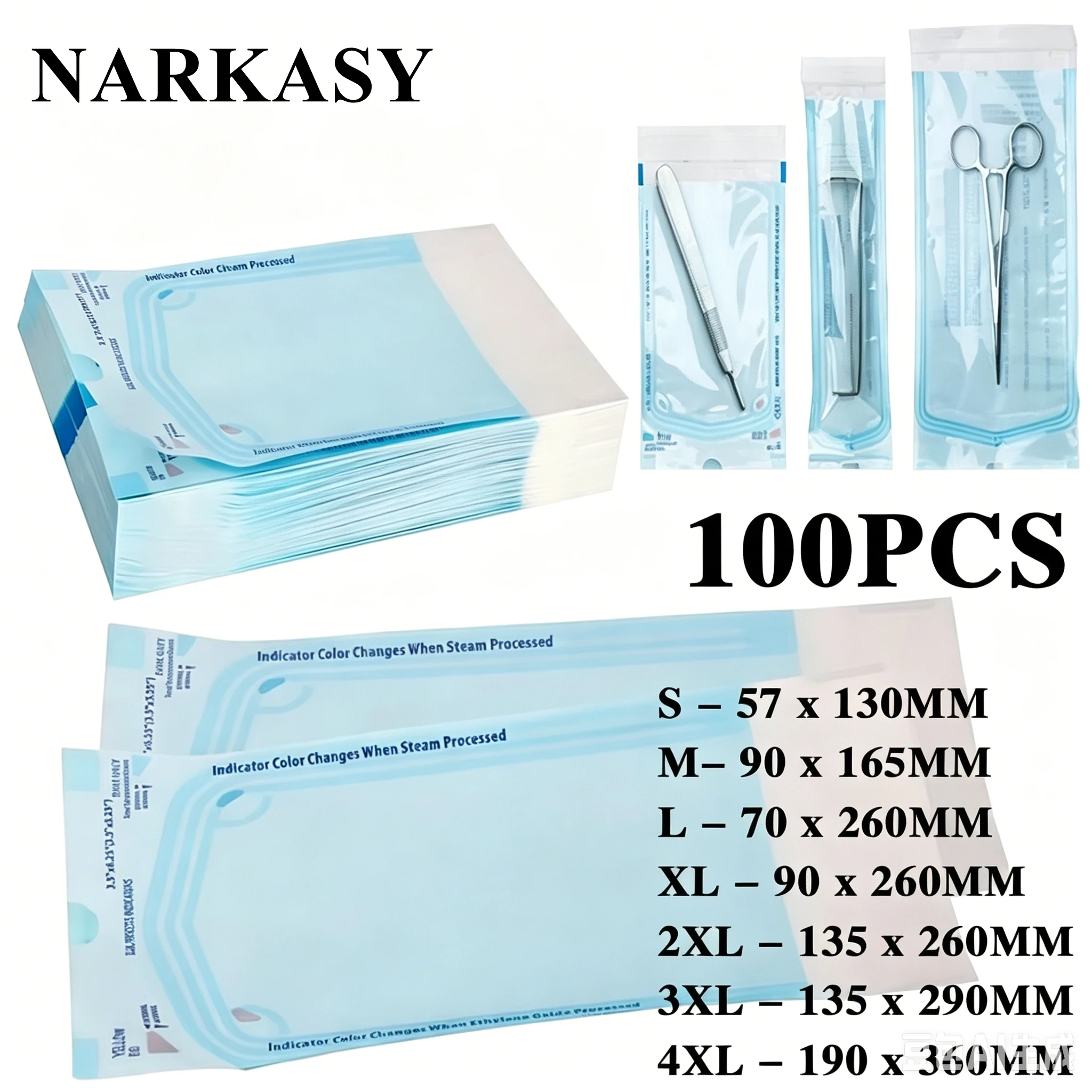 100PCS Self-Sealing Sterilization Pouches Bags 7 Size Disposable Nail Art Disinfection Bag Tattoo Nail Dental Tool Storage Bag