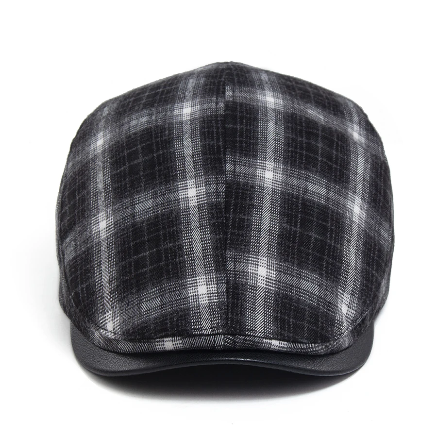 Women Retro Flat Cap PU Leather Visor Brim Plaid Spring Autumn Casual Vintage Newsboy Ivy Hat Fashion Girls Beret Female Luxury