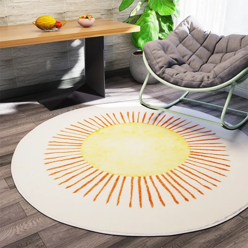 

Ярко-желтый круглый ковер с солнечным узором для гостиной, креативный высококачественный коврик для спальни, домашний декор, коврик для дивана и кофейного столика, напольный коврик, Tapis 러그