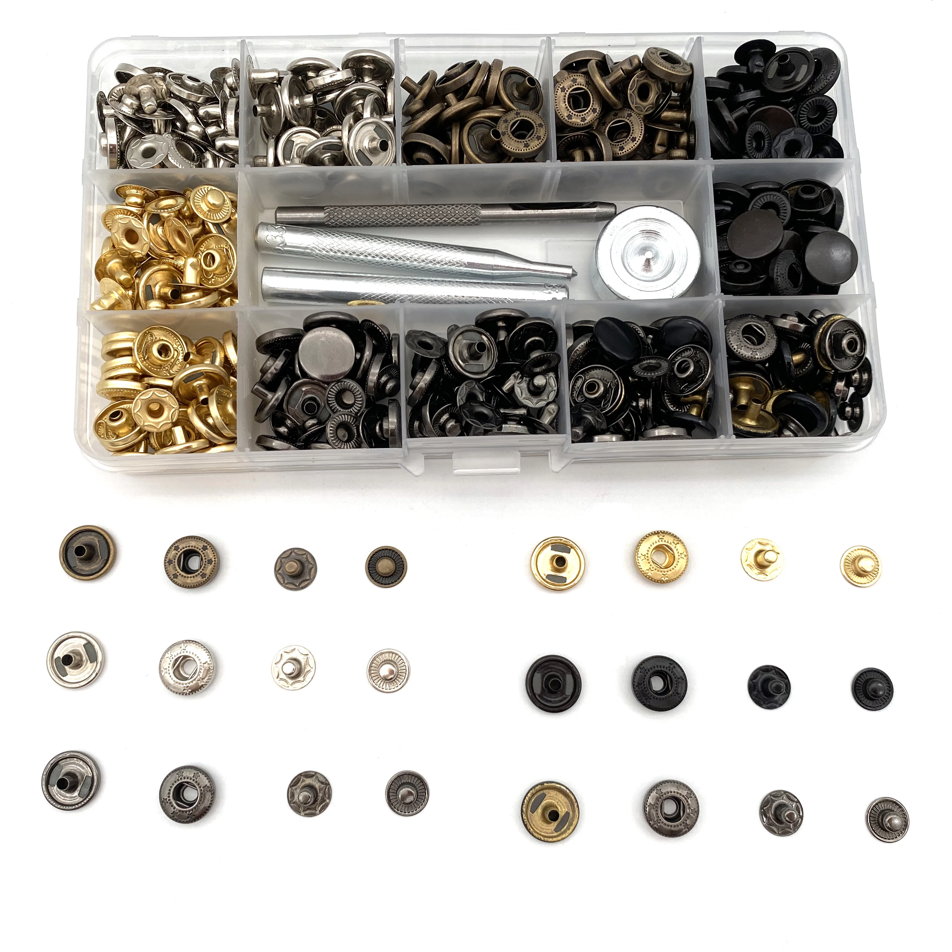 

Leather Snap Fasteners Kit 12.5mm Metal Button Snaps Press Studs 4 Installation Tools Leather Snaps for Clothes Jackets
