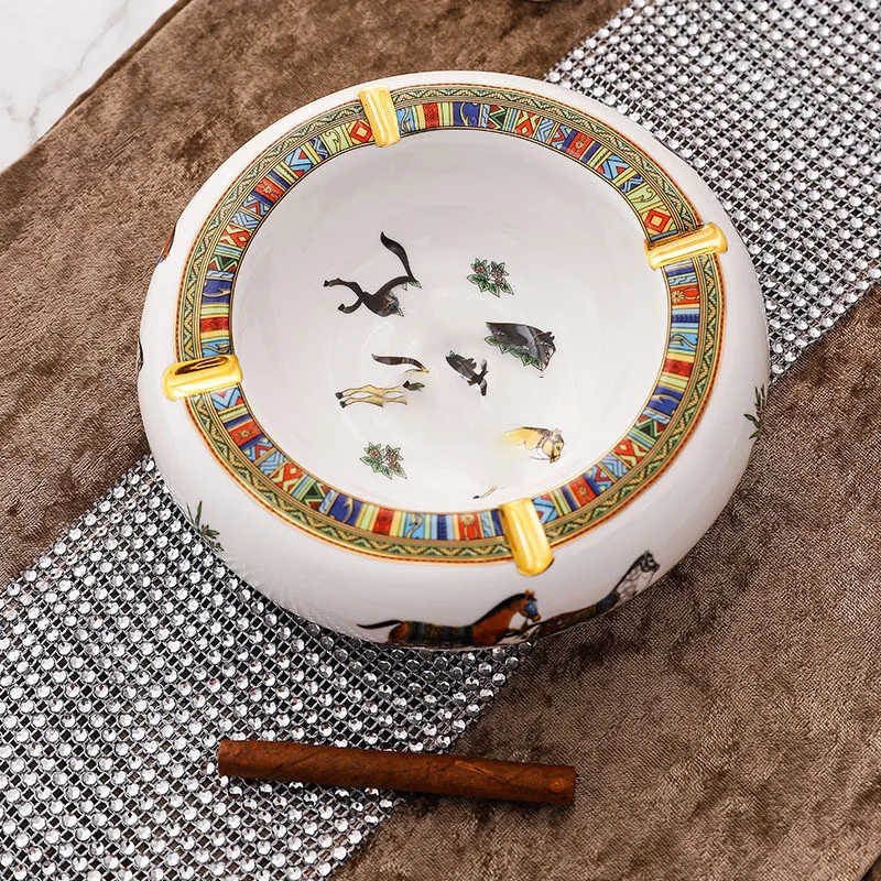 

Ceramic Drum-shaped Ashtray Home Coffee Table Fashion Decorative Ornaments New Bar Cigar Ash Cup With Patterns-CLEARANCE SALE