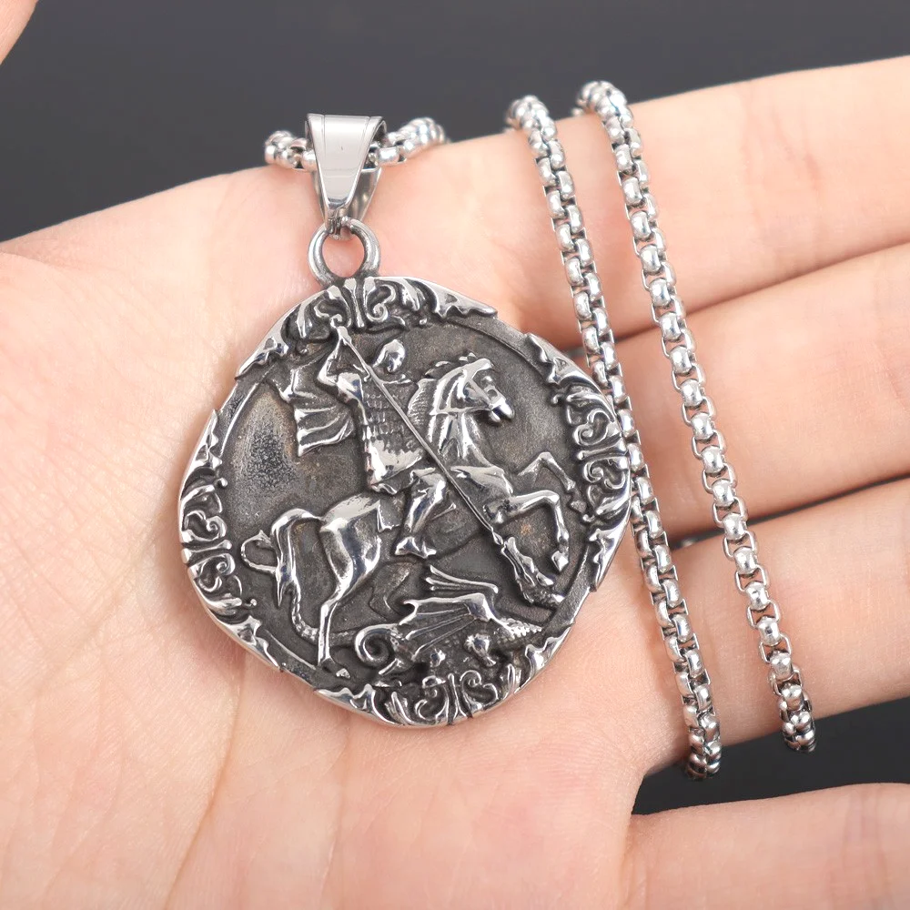 Vintage Medieval War Knight Pendant Charm Men's Necklace Christmas Gift Valentine's Day Gift Amulet Jewelry Accessories