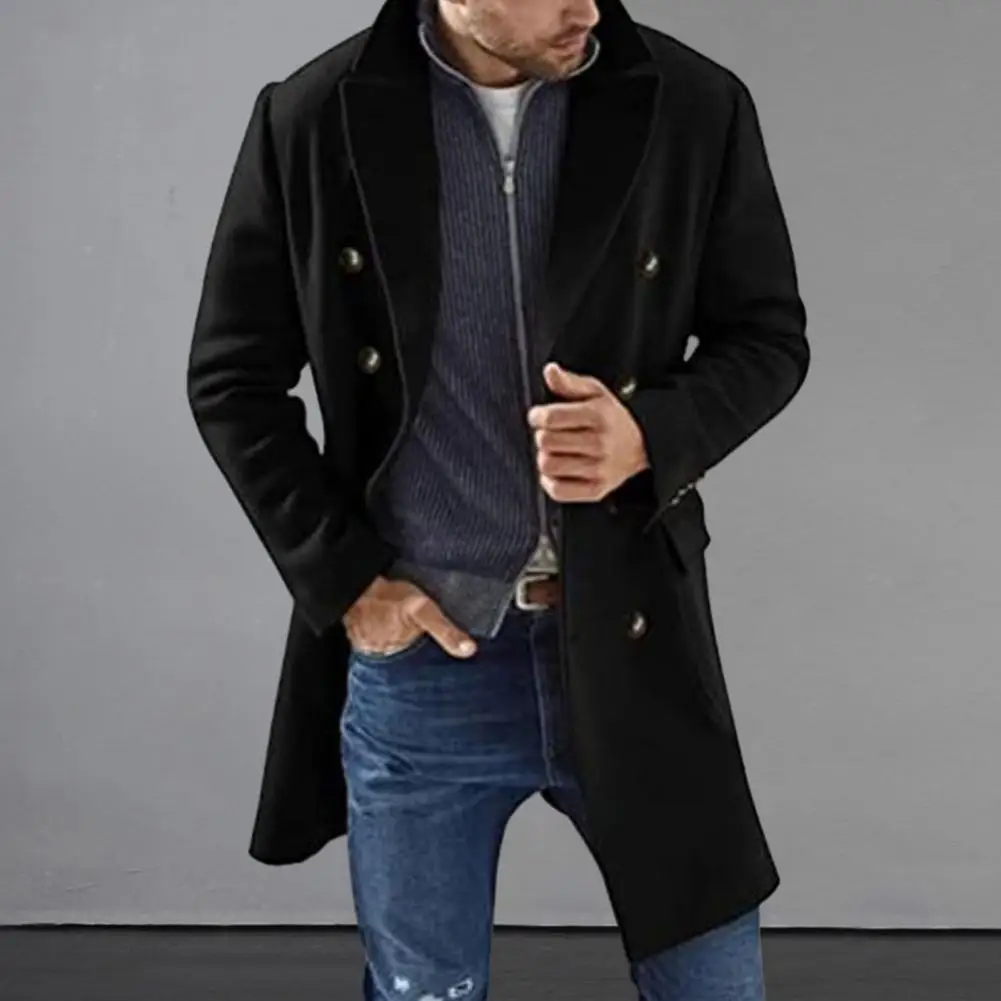 Coat for All Occasions Solid Color Coat Fashionable Lapel Collar Overcoat Versatile Warm Stylish Men's Jacket for Autumn Winter