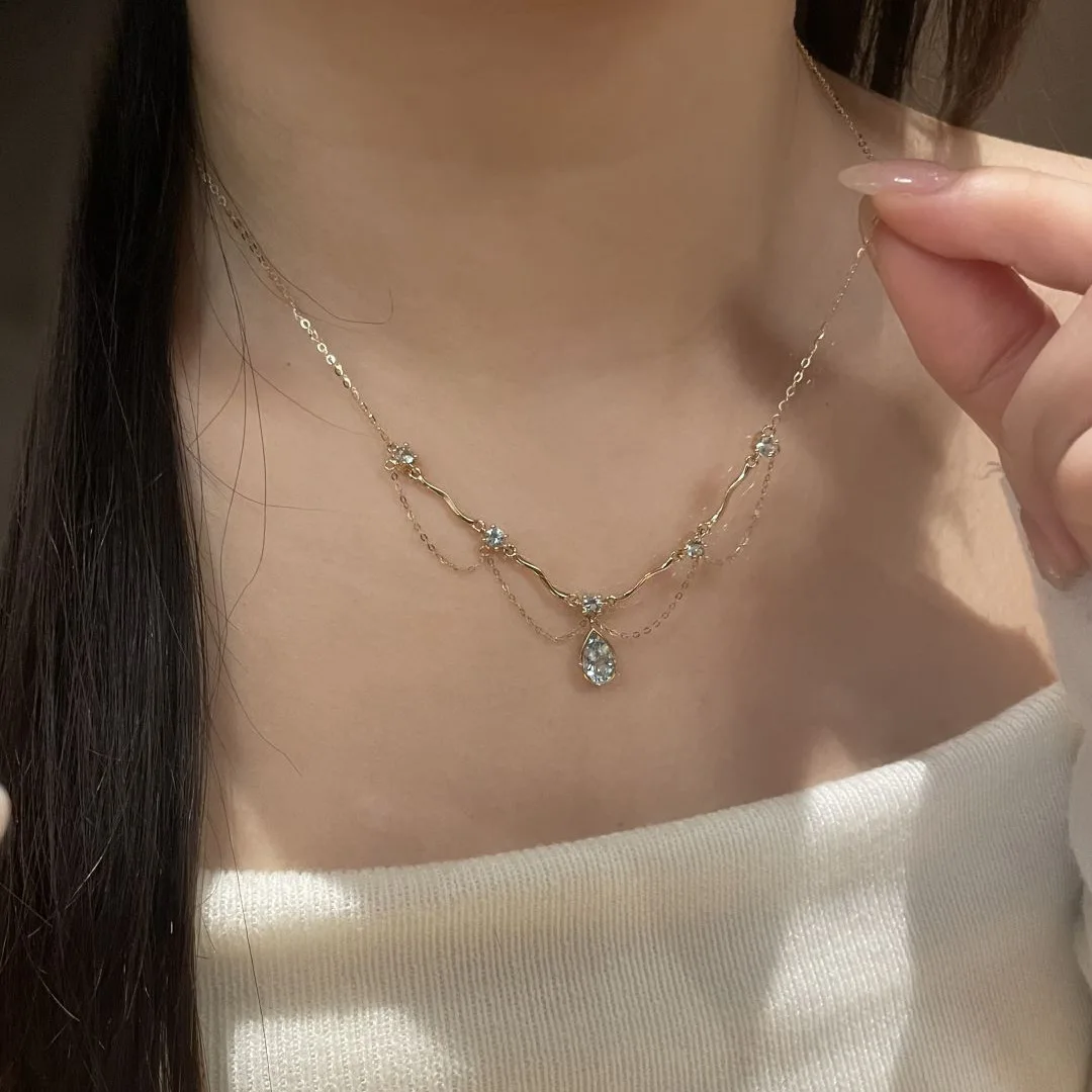 Elegant Glossy Light Luxury Lace Water drop Tassel Necklace Women's Luxury Elegant Clavicle Chain Engagement Jewelry Gifts