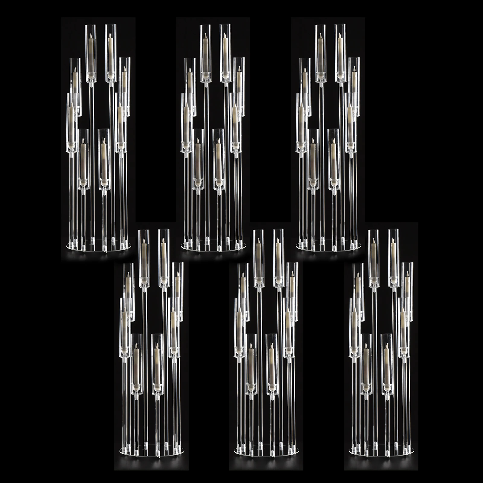 6 Pack Clear Acrylic 8-Arm Floor Candelabra Centerpiece, 38.5