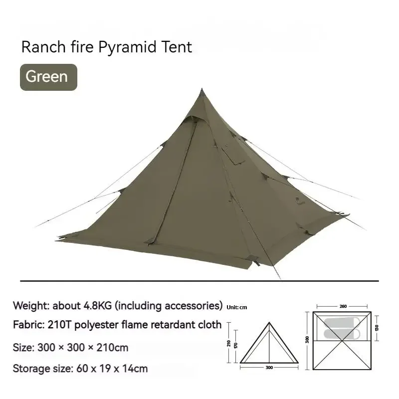 Tienda de campaña térmica Naturehike Ranch Fire para 2-4 personas, tipo pirámide, 4 estaciones, con chimenea, faldón para nieve, impermeable PU3000mm+, tienda de campaña caliente para camping al aire