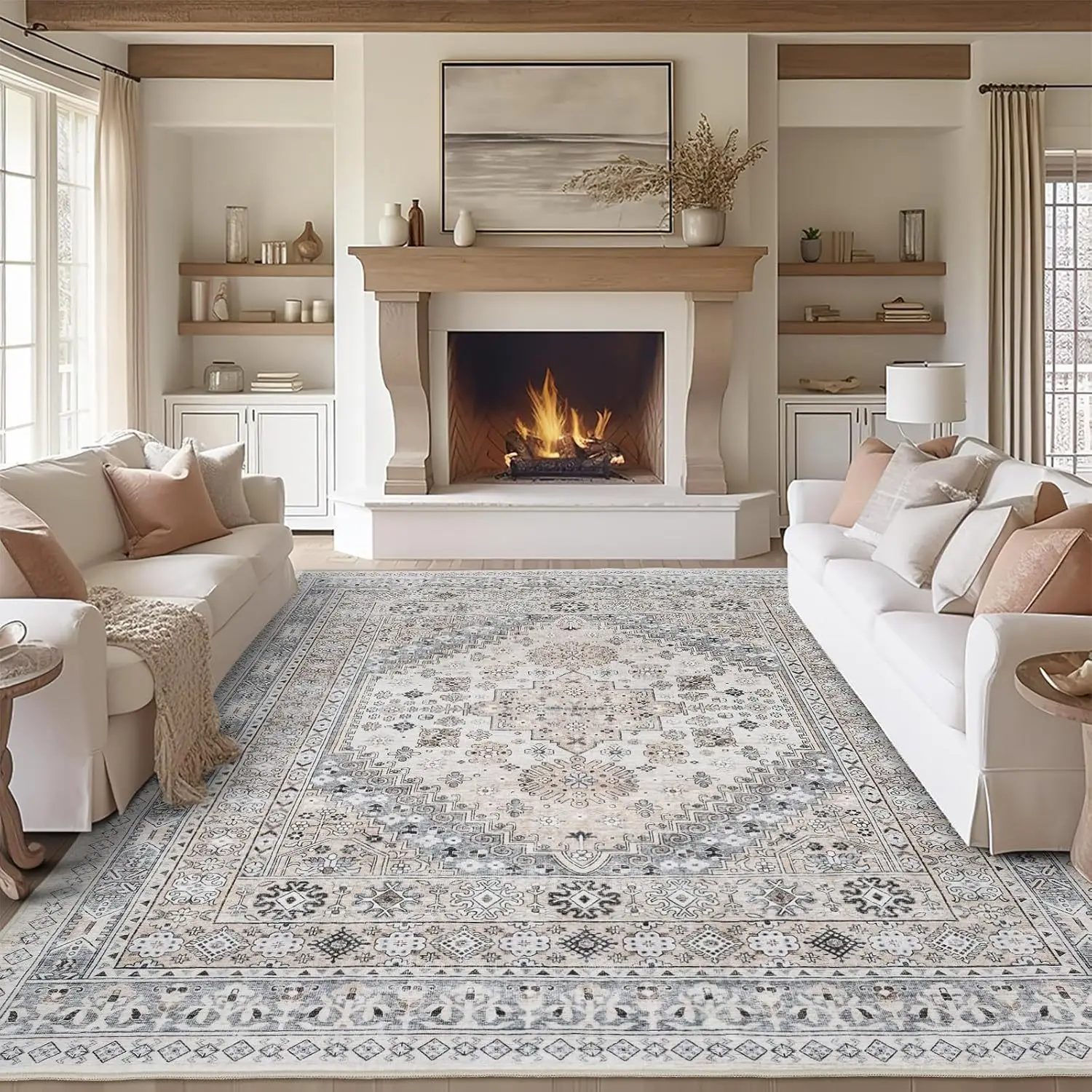 Bohemian Vintage Living Room Carpet Nonslip Machine Washable Print Coffee Table Floor Mat American Large Bedroom Rug Ковер 러그