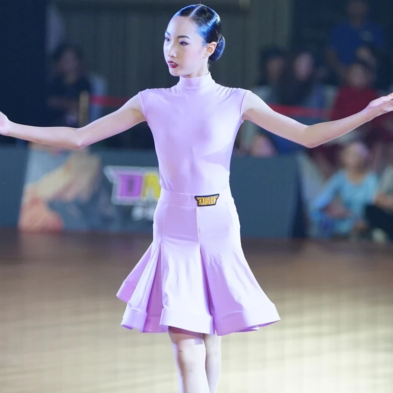 فساتين رقص قاعة الرقص الصيفية للأطفال بأكمام قصيرة للفتيات معيار وطني لمسابقات الرقص اللاتينية ملابس المسرح 12052