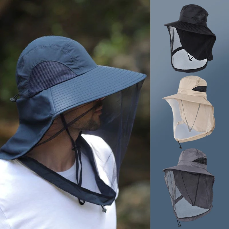 New Outdoor Fisherman Hat Wide Brim Bucket Hat Mosquito Hat With Mesh Repellent  Bee Protection Men Sunscreen Fishing Cap view 3