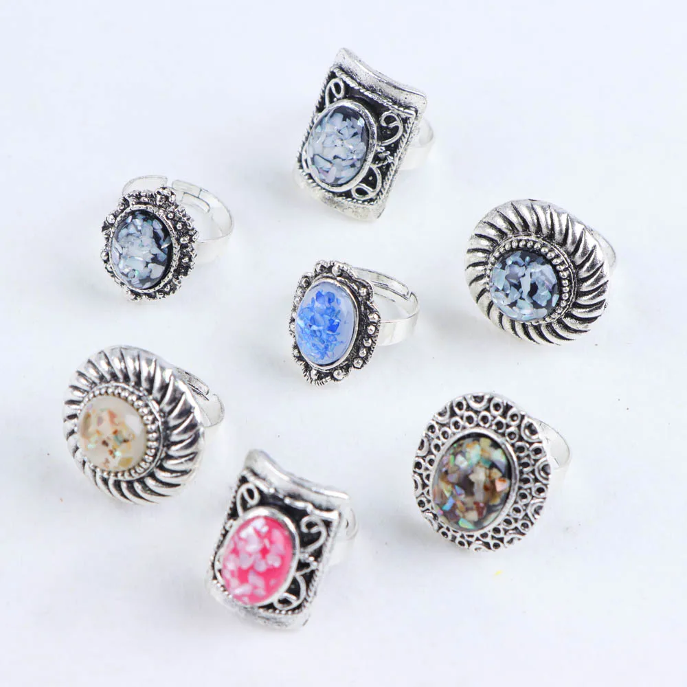 10/20/30/50Pcs/Lot Vintage Natural Stone Adjustable Rings For High-end Women Mix Style Fashion Party Jewelry Accessory Gifts