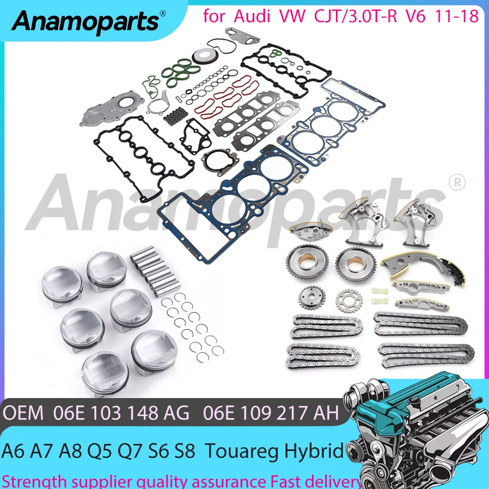 For 11-18 CJT/3.0T-R Audi A5 A6 A7 A8 Q5 Q7 S6 S8 VW Touareg Hybrid Engine Overhaul Rebuild Timing chain piston kit 06E103148AG